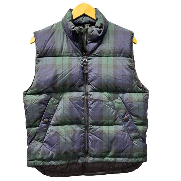 Eddie Bauer Jacket Womens Small Goose Down Full Zip Vest Green Blue Plaid Nylon - Picture 1 of 6